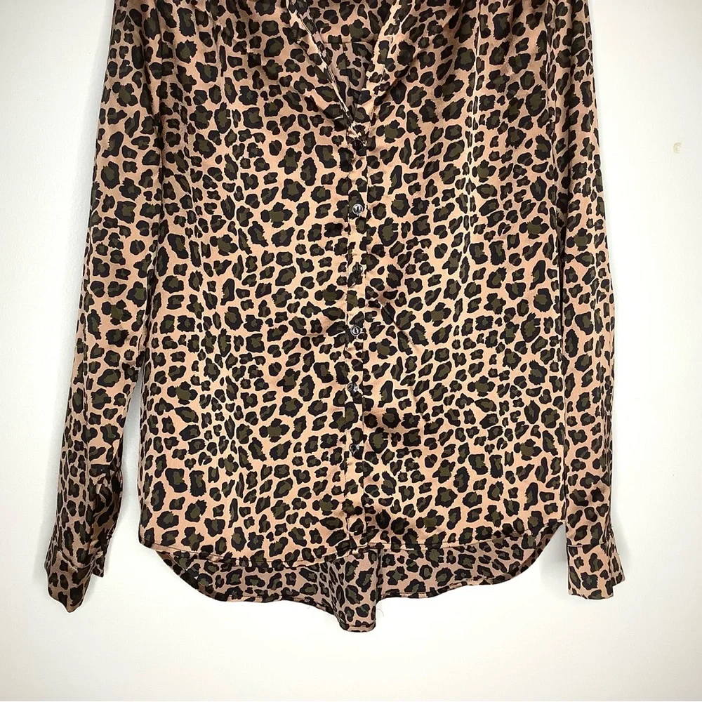 < Pleione Leopard Print Satin Button Down Shirt > - Picture 3 of 6